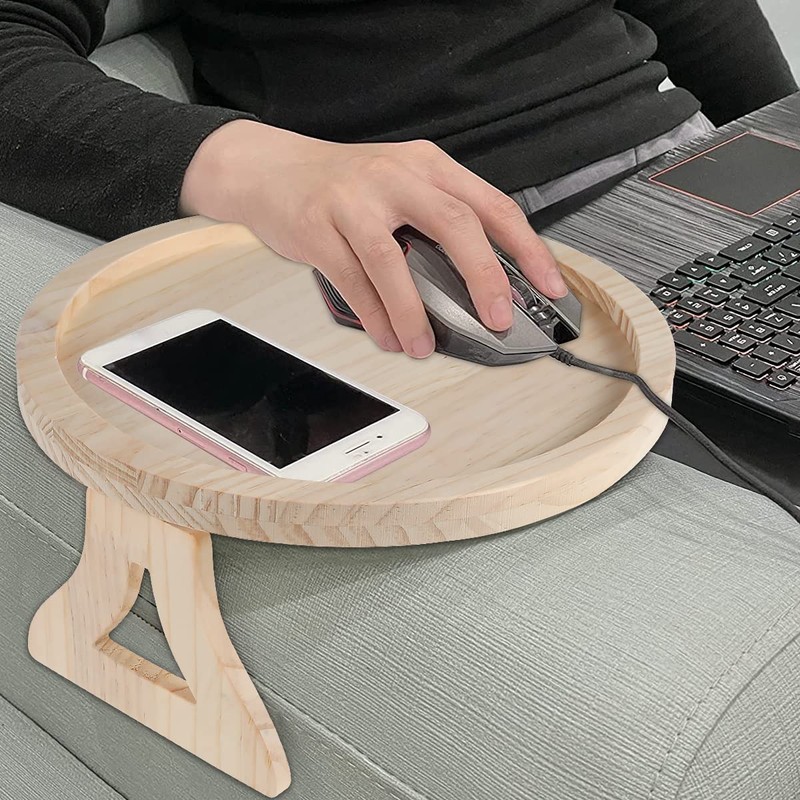 Natural Pine Wood Sofa Side Tables Waterproof Round Portable and