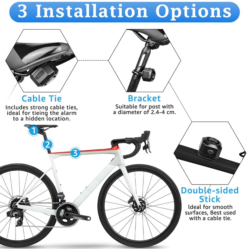 Bike Alarm with Remote USB Rechargeable, NineLeaf Rechargeable Alarm for