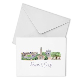Valiant Gifts LSU Tigers Landmark 6 x 5 Paper Boxed Set of 10 Blank Greeting Cards For Letters, Congratulations, or Thank You Notes