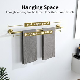SAYAYO Towel Rail Wall Mounted Bathroom Hand Towel Holder Brushed Gold 60CM/24-Inch SUS304 Stainless Steel Heavy Duty for Kitchen, Round Style