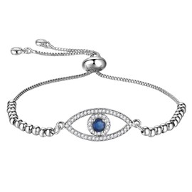 OIDEA Women's Evil Eye Bracelet: Devil Eye Silver Bracelet Evil Eye Protective Bracelet Blue Eye Wrist Stainless Steel Adjustable Jewellery Gift for Women Girlfriend Girls