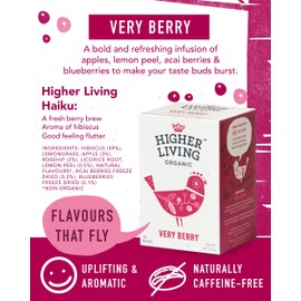 Very Berry Higher Living Organic Herbal Tea - Naturally Caffeine Free, Fruity & Aromatic Tea with Apples, Hibiscus, Rosehip, Acai Berries & Blueberries - 4 Boxes, 15 Individually Wrapped Tea Bags Each
