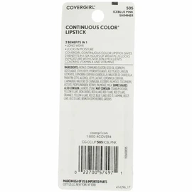 CoverGirl Continuous Color Lipstick, Iceblue Pink [505] 0.13 Ounces - 3 Pack