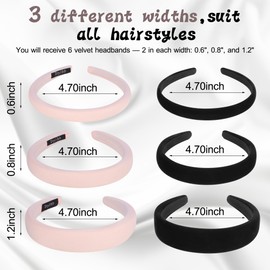 DiyJibb 6PCS Velvet Headbands for Women, Soft & Comfortable Non-Slip Hairbands, 3 Fixed Widths (0.6, 0.8, 1.2 Inches), Two Color Options, Great for Daily Wear & Special Occasions