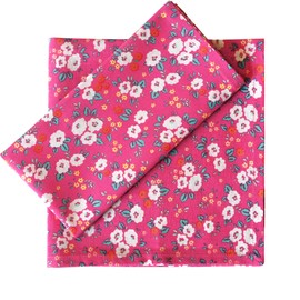 FINGERCRAFT Pack of 12 Cotton Linen Blend Napkins with Mitered Corners Printed Washable and Reusable 20" x 20" Small Floral Pattern Hot Pink