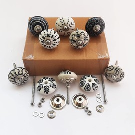 Royal Kraft Vintage Hand Painted Ceramic Pull Knobs for Kitchen Cabinet, Door & Drawer, Wardrobe, Cupboard (10 Designs x 2 pcs = 20 knobs) Sknob009_20