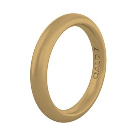 QALO Women's Rubber Silicone Ring, Classic Stackable Rubber Wedding Band, Breathable, Durable Engagement Silicone Ring, 3mm Wide 2mm Thick, Antique Gold, Size 7
