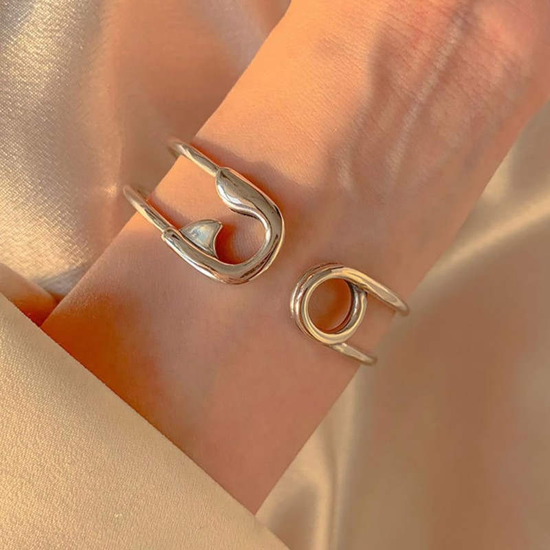Izpack Safety Pin Cuff Bracelet for Women Sterling Silver Plated