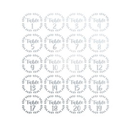 Vinyl Art Decals - Seating Chart Table Numbers 1-20 - from 5" x 4.5" Each - Elegant Find Your Seat Wedding Plan Couples Bride Groom Husband Wife Marriage Reception Love Decor (Silver)