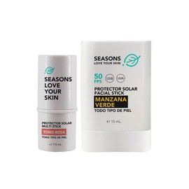 Seasons love your skin Kit protector solar facial en stick FPS 50 y multi stick con color rosa  manzana verde 15                                      