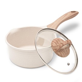 JEETEE 1.5 Quart Saucepan with Lid Nonstick Stone Coating Sauce Pan Milk Pan for Cooking Inudction Pot(Beige)