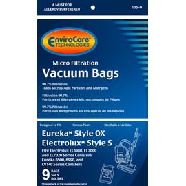 EnviroCare Replacement Micro Filtration Vacuum Cleaner Dust Bags Designed to fit Electrolux Harmony/Oxygen Style S and Eureka Canisters Style S Canisters 9 pack