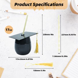 Graduation Cups with Lids and Straws, Reusable Plastic Cap Cups with Tassels, Bulk Graduation Party Favors for Class of 2025, Black Supplies for Grad Party(3 Pack)