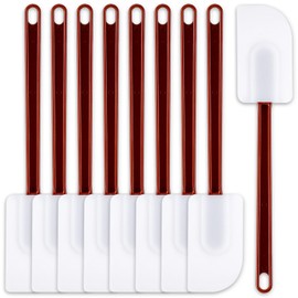 Dandat 9 Pcs Silicone Rubber Spatula, Commercial Spatula 500 Fahrenheit Heat Resistant, Non Stick Heavy Duty Scraper for Kitchen Cook Mix Fry Spread Bake, Dishwasher Safe(Deep Red and White,14 Inch)