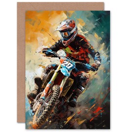 Artery8 Motocross Fan Motorcycle Dirt Bike for Husband Him Dad Son Brother Birthday Thank You Fathers Day Blank Art Greeting Card
