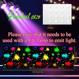 Haull 118 x 39 Inch Neon Light up Dance Floor Glow in The Dark Runner Rug UV Reactive Blacklight Rug Colorful Fluorescent Aisle Runners for 80s 90s Neon Birthday Party Decorations(Paint Splatter)