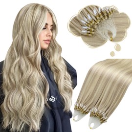 Moresoo Microlink Hair Extensions Human Hair Ash Blonde Mixed with Bleach Blonde Micro Bead Hair Extensions Real Human Hair 55g Microlink Extensions Blonde 18 inch