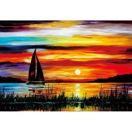 Moruska Sunrise Sailing Boat Puzzle for Adults 1000 Piece Wooden Jigsaw Puzzle Gradient Color Oil Painting Art Puzzles Difficult and Unique