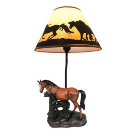 Ebros Gift Chestnut Horse Mare & Foal by Ranch Fence Desktop Table Lamp with Shade Home Decor 19" Tall