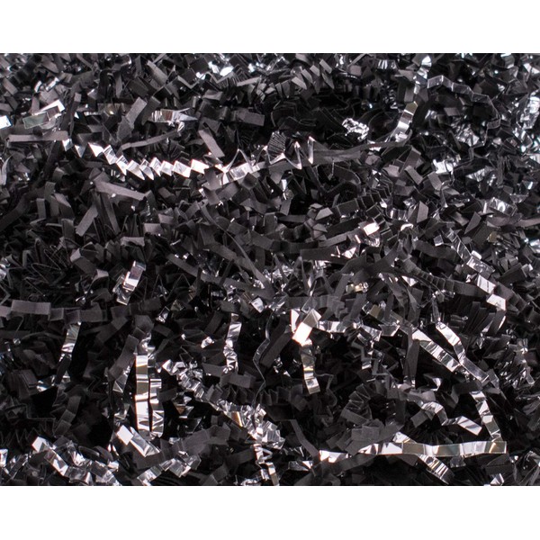 Stephanie Imports Made In USA Crinkle Cut (Zig Fill) Shredded Paper 2 lbs (Black & Metallic Silver)
