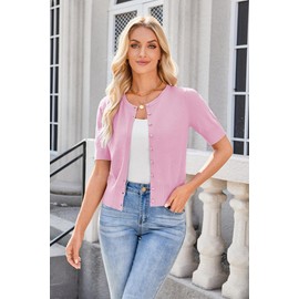 Newshows Short Sleeve Cardigan for Women UK Summer Cropped Cardigan Knitted Buttons Down Bolero Shrug Hot Pink,M