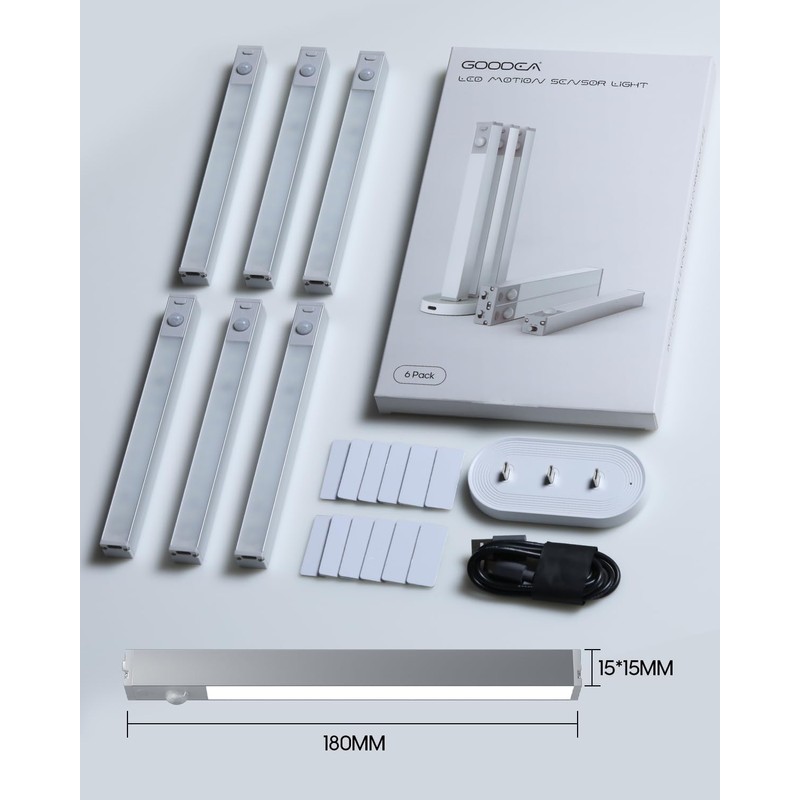 Goodea 6 Pack Led Under Cabinet Lights Wireless with Charging