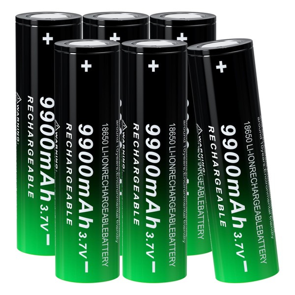 PAOWANG 18650 Rechargeable Battery 9900mAh Flat Top 3.7V Lithium Batteries