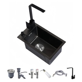 Kferfft Undermount RV Kitchen Sink, 15x12 Inch Stainless Steel Single Bowl Small Sink with Faucet & Accessories, Design for RV Bar (Black, 15"x11.8")