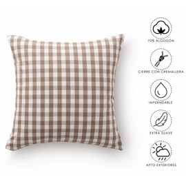 GAMUSI Set of 2 Check Gingham Cushion Covers 45x45 Decorative Sofa Cushion Covers with Zipper Breathable and Soft Cotton Taupe
