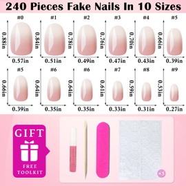 LoveOurHome 240pc Oval Press on Nails Short Fake Nails with Glue & Tabs, Short Ombre Nails Press on Nails Oval Glue on Nails Gel Fake Nails Ombre Acrylic Nail Tips Artificial Fingernails Stick Nail