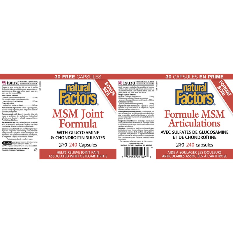 Natural Factors MSM Joint Formula Bonus Size - 240 capsules