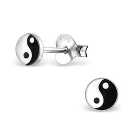 I love silver jewellery - Yin Yang Round Sterling Silver Stud Earrings: Size 4mm. Small & Discreet.