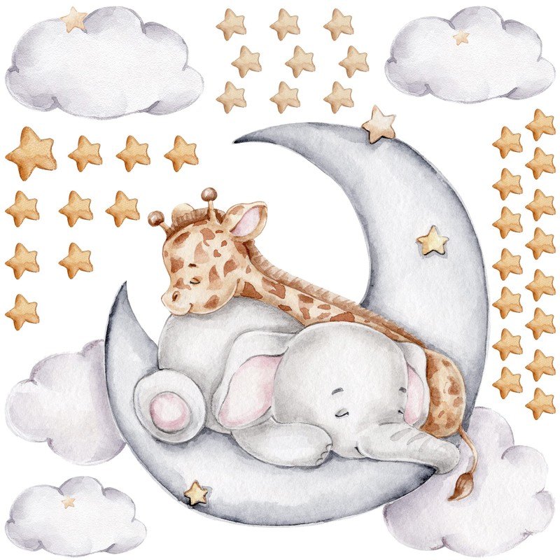 WANDKIND Elephant and Giraffe on the Moon Wall Sticker V325