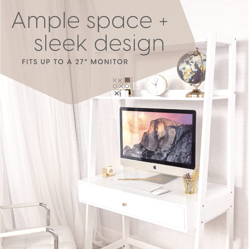 Milliard Ladder Desk with Storage, Freestanding Wall Computer Desk with