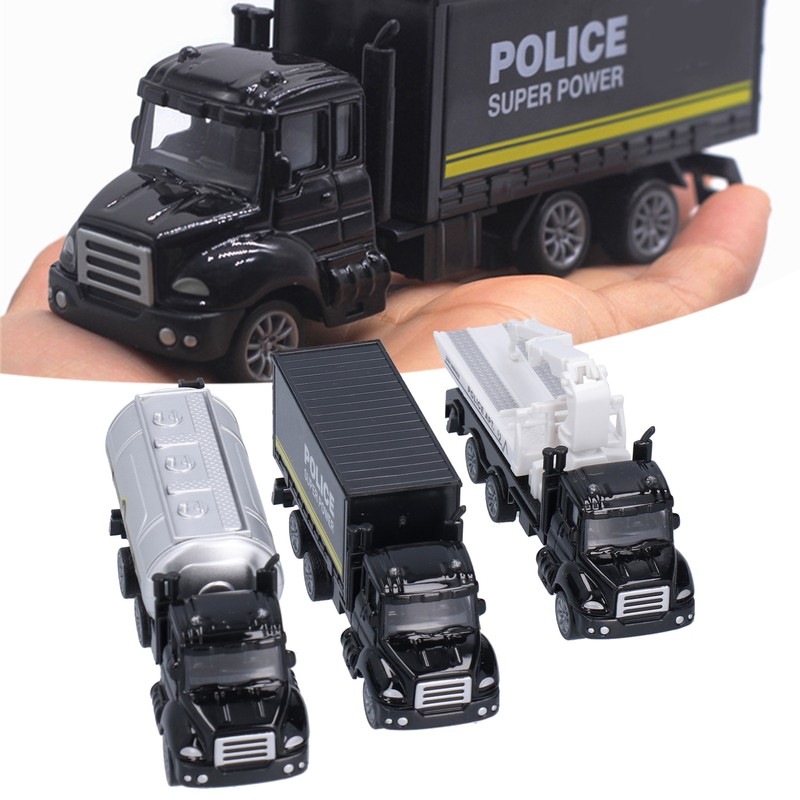 3pcs 1:50 Truck Model Toy Set Pull Back Recovery Tanker