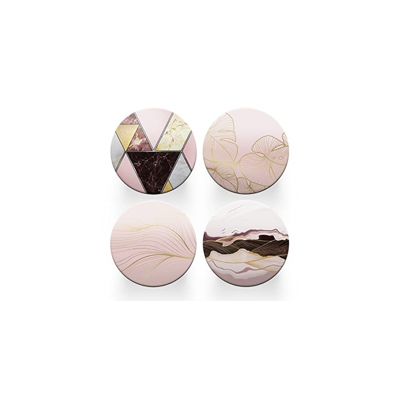 4 x Round Art Deco Coasters - Pale Pink Agate