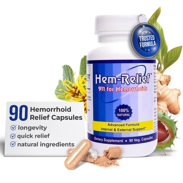 Western Herbal & Nutrition Hem-Relief 911: Natural Hemorrhoid Protection | Eases Itching, Burning, and Discomfort | Hazel Leaf, Ginger Root, Horse Chestnut Leaf | Internal and External Care 90 Veg Cap