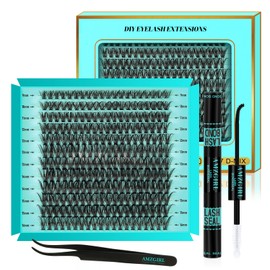 Lash Clusters Kit 240PCS Eyelash Extension Kit D Curl Wispy Clusters Lash DIY Lashes Extensions Kit Natural Individual Lashes Kit with Lash Bond and Seal Eyelash Tweezer(40D,D-Mix9-16mm)
