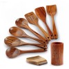 Kitchen 9 Piece Natural Teak Wooden Kitchen Utensil Set with