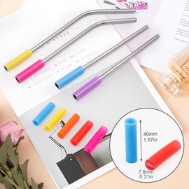 HINZIC 12Pcs Silicone Straw Tip 5/16"Wide(7.8mm Outer Diameter) Straight Reusable Food Grade Rubber Straw Cover Nozzles Flex Replacement Tips for Stainless Steel Metal Straws,6 colors