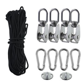 4 Pieces Stainless Steel Pulley, Block Rope Pulley with 4 Pieces Carabiner Hooks, 1 Piece Braided Rope, 2 Pieces Ring Hooks, Roller Roller for Indoor and Outdoor Use