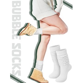 Janmercy 4 Pairs Slouch Socks for Women Bulk Stacked Socks Boot Socks 80s 90s Neon Slouch Socks Knit Scrunchie Socks(Medium,White, Brown, Gray, Blue)