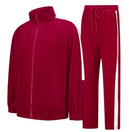 Ragelion Mens Tracksuit 2 Piece Velour Sweatsuit for Men Casual Full Zip Jogging Suit Jacket Pants Set (US, Alpha, Medium, Regular, Regular, Dark Red)