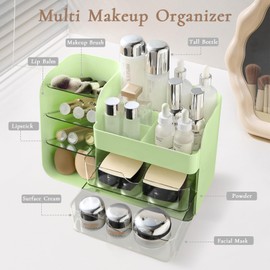FZHZZ 2026 Makeup Organizer Countertop with Drawers, Cosmetic Organizer with Travel Makeup Brush Holder, Skincare Organizer & Storage with Drawers for Bathroom, Beauty Essentials, Eyeshadow, Lotions