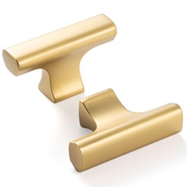 ASKANO Brushed Gold, T-bar Kitchen Cabinet Knob ZK1303 | Pack of 10, Modern Pull Handle, Solid Hardware for Drawer, Dresser, Bathroom, Vanity, Furniture Door, Cupboard, Bedroom, Size: 2 Inch