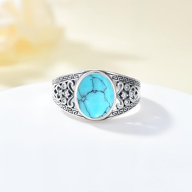 LELOUCHY Vintage 10 MM Turquoise Ring 925 Sterling Silver Created Turquoise with Retro Filigree Statement Ring for Women Size 9