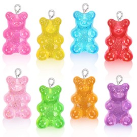 CCOZN Resin Gummy Bear Pendant, 8 Colors Glitter Candy Charms DIY Necklace & Jewelry Making Craft