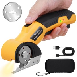 TCMOT Cordless Electric Scissors, 4V Cardboard Cutter, Box Cutter Fabric Scissor with Safety Lock & LED Light, Rechargeable Power Rotary Cutter for Box Carpet Fabric Plastic Leather