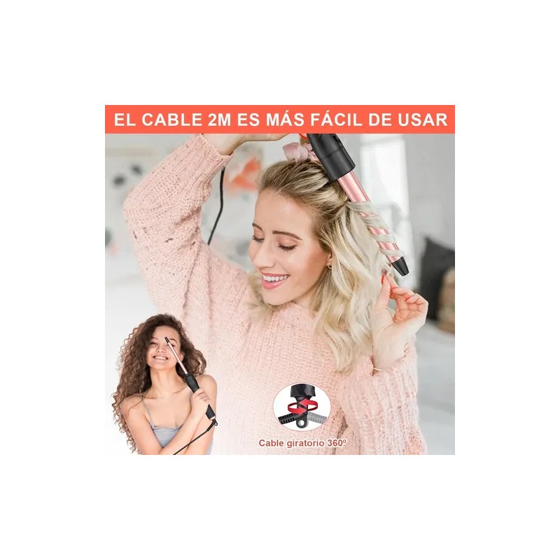 Tenazas Rizadora Con Planchas Cabello Pelo Ajustable Rosa
