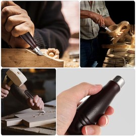 DOITOOL Wooden File Handles 6pcs Wood Handle with Metal Collars, Screwdriver Hand Drill File Handle Parts Replacement, Round Hole Diameter 10mm/0.39 inch